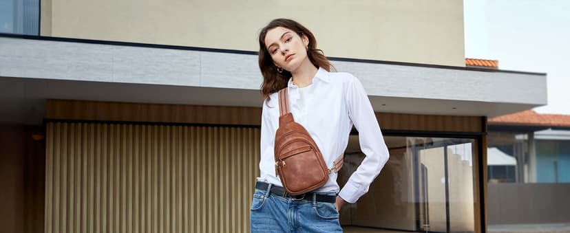 BOSTANTEN Small Sling Bag for Women Leather Crossbody Bags Fanny Pack Chest Bag for Travel