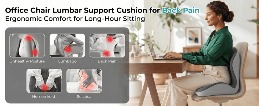Ergonomic Office Chair Seat Cushion, L-Shaped Memory Foam Coccyx Cushion for Tailbone Pain Relief, Orthopedic Car Seat Cushion with Lumbar Support & Cutout Hollow for Sciatica & Back Pain (Grey