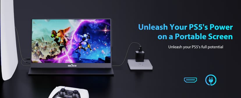 InnoView Portable Monitor, 15.6 Inch FHD 1080P HDMI USB C Second External Monitor for Laptop, Desktop, MacBook, Phones, Tablet, PS5/4, Xbox, Switch, Built-in Speaker with Protective Case