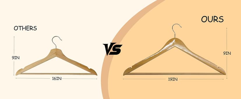 Urby Extra Wide Hangers for Plus Size Clothes, Ganchos para Colgar Ropa,19 Inch Plus Size Hangers Ideal for XL, XXL Shirts, Coats, Dresses, Etc. Wood. Natural 10pk