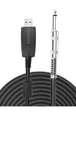 YESPURE USB Guitar Cable 10Ft,USB Guitar Interface Male to 6.35mm 1/4 inch Gold-Plated TS Mono Plug,Nylon Braid Recording Cable Compatible with Windows Mac OS for Guitar,Bass,Microphones,and More