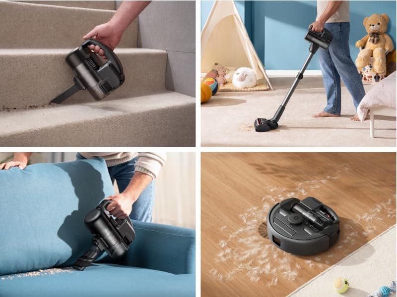 eufy Robot Vacuum 3-in-1 E20,with Versatile Stick and Handheld Vacuum Cleaner Combo,Self Emptying Up to 75 Days,Max 30,000Pa,Smart Obstacle Avoidance,Pro-Detangle,Ideal for Carpet,Crevices,Stairs