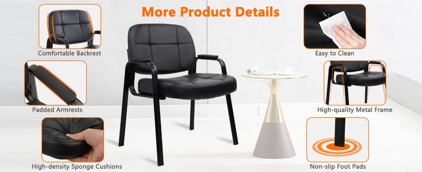 CLATINA Big & Tall 500 lbs Waiting Room Guest Chair, Leather Office Reception Chair No Wheels with Padded Arms for Elderly Home Desk Conference Room Lobby Side Salon Clinic, Black(4 Pack)