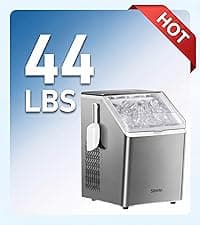 Silonn Nugget Ice Maker Countertop - 44lbs/24h Crushed/Pebble Ice Machine, Front Pull-Out Water Tank & Removable Basket, Stainless Steel Finish for Home Kitchen
