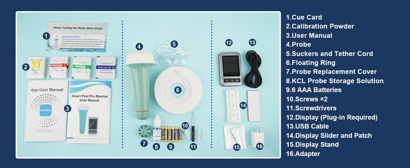 Smart Pool Monitor Pro, Digital Pool Water Tester for Chlorine/pH/ORP/Salinity/TDS/EC with App View, Electronic Pool Chemical Tester for Hot Tub & Spa