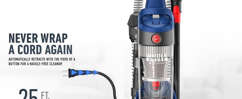 Hoover WindTunnel 2 Whole House Rewind Bagless Vacuum Cleaner, Corded Upright Vac, HEPA Media Filtration, Blocks Allergens and Absorbs Odors, Corded Vacuum Cleaners for Home Use