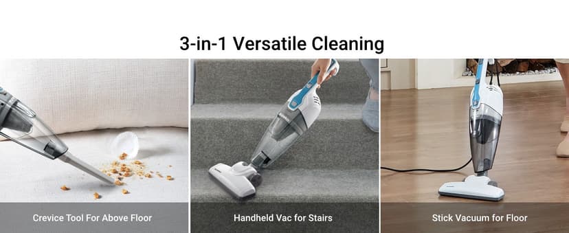 Eureka Corded Stick Vacuum Cleaner for Home Pet Hair, Lightweight Stick Vacuum Cleaner with Powerful Suction for Carpet Tile and Hard Floor, Aqua Blue, 3-in-1 Handheld Vac NES100
