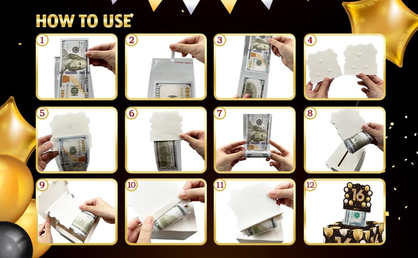 Creative Cash Present with Pulling Design, Includes 35PCS Clear Money Bags for Cash Gifts (Unisex Boys Girls) Azbuk 13th Birthday Money Pull-Out Surprise Box Gift for Teens B0CND59NQR