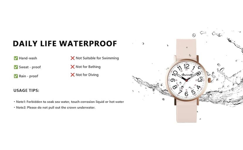 Hourstar Women's Analog Nurse Watch with Second Hand for Nursing, 12/24 Time, Silicone Band, Easy Read