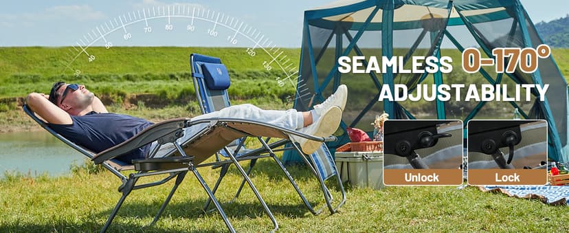 Timber Ridge Oversized Zero Gravity Chair, Padded Reclining Lounge Chair with Adjustable Headrest & Cup Holder, Heavy Duty Support 350 lbs, Foldable for Camping, Lawn, Outdoor & Indoor