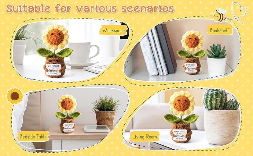 Christmas Thank You Gifts for Women, Nurse, Coworkers, Teacher, Boss, Retirement Farewell Going Away - Emotional Sunflower Support Crochet - Never Forget The Difference You Make Gifts