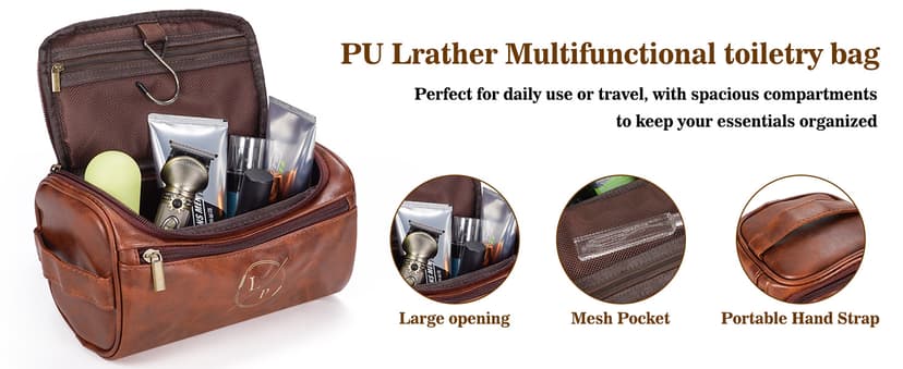 Personalized Leather Toiletry Bag for Men–Custom with Name & Initials,Perfect for Shaving and Travel Storage,Gift for Men– Anniversary, Birthday or Groomsmen Gifts - Brown