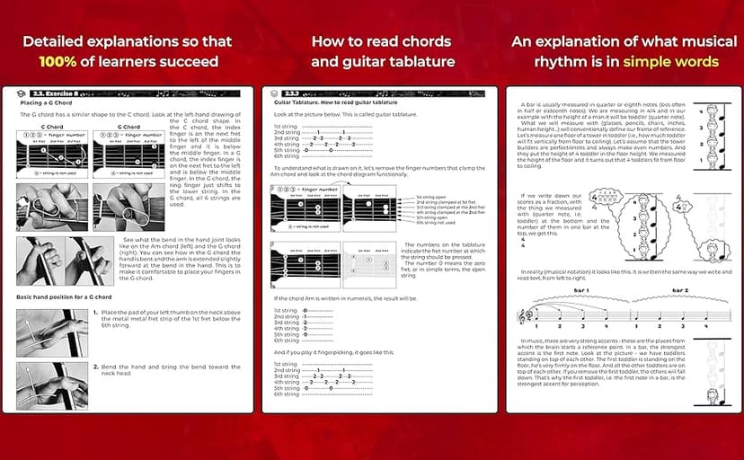 Guitar Book for Adult Beginners. Learn to Play Guitar in 45 Hours: How to Play Guitar Chords, Strumming, Fingerstyle and Songs + Video & Audio Lessons