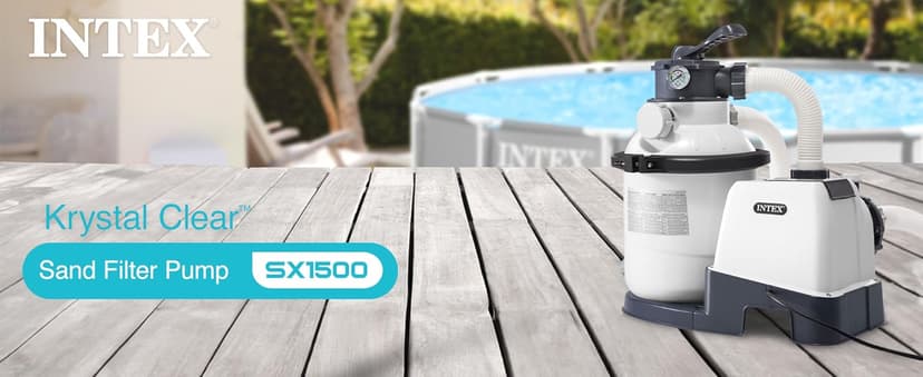 INTEX 1,500 GPH Krystal Clear Sand Filter Pump for Above Ground Pools, Swimming Pool Pump with Automatic Timer - Improved Circulation, Filtration, & Clarity