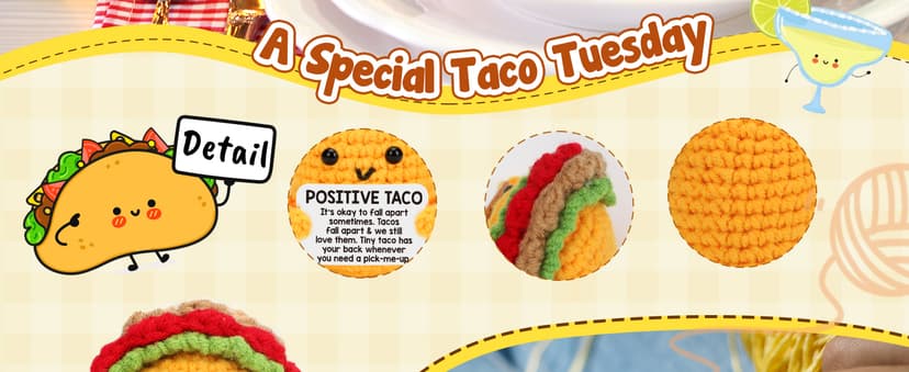 Mini Emotional Taco Support Funny Birthday Gifts for Women Men Mom Dad Husband Daughter Sister Friend Coworker Inspirational Relaxation Gifts Positive Crochet Animals Party Favors Christmas Stuffer