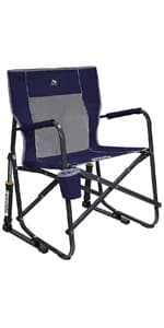 GCI OUTDOOR Freestyle Rocker XL with Side Table Camping Chair | Portable Folding Rocking Chair with Solid, Durable Armrests, Drink Holder & Comfortable Backrest — Red