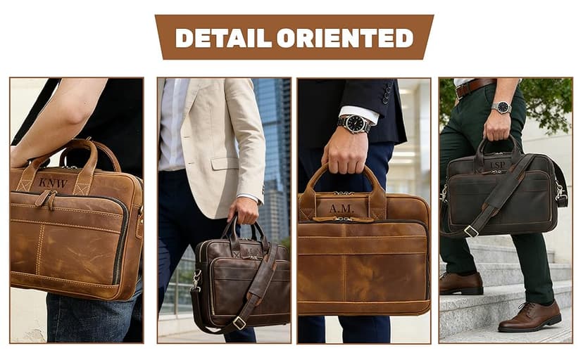 Personalized Leather Bag for Men, Full Grain Handcrafted Leather Briefcase with Multiple Compartments, Custom Business Laptop Messenger Bags,Top Choice Gifts for Birthdays, Christmas, Graduation