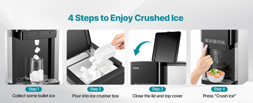 VEVOR Water Dispenser with Ice Maker, 3-in-1 Countertop Water Dispenser, 35 LBS/24H, 12 Cubes/7 Min Fast Ice Making with 4 LBS Storage, Bullet/Crushed ICES & Cold-Water, for Home, Kitchen, Party