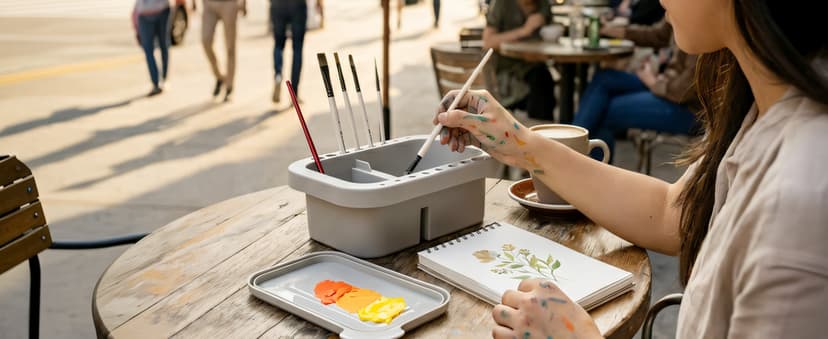 18 mixing wells, 16 slots fitting 0.24-0.63 in diameters, 3 washing compartments, removable tray lid MyLifeUNIT Paint Brush Cleaner, Paint Brush Holder with Palette, Grey B01H5JIU14