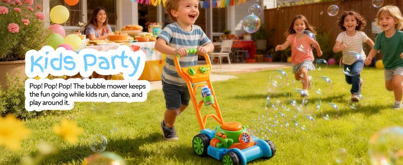 SLOOSH Bubble Lawn Mower Toddler Toys - Spill-Proof Bubble Machine Pretend Gardening Play Toy for Age 1 2 3 1-3 Year Old Baby Boys Indoor Outdoor Use, Push Toys Xmas Christmas Birthday Gifts (Blue)