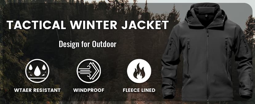 TACVASEN Men's Special Ops Military Tactical Soft Shell Rain Warm Fleece Lined Jacket Winter Hood Coat Hiking Snowboard