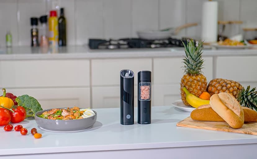 Gravity Electric Salt and Pepper Grinder Set, Adjustable Coarseness, Warm LED Light, One-handed Automatic Operation, Battery Powered, Black, Electric Pepper Mills