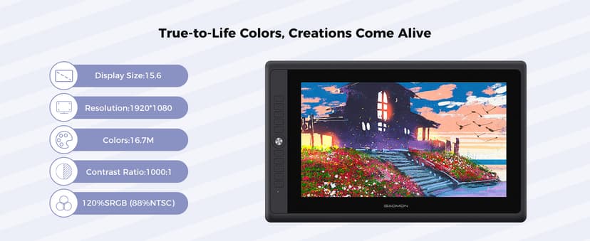 GAOMON PD156Pro - 15.6" Drawing Tablet with Screen Full-Laminated 120% sRGB Pen Display with Dial Key & 10 Hotkeys, Battery-Free Stylus Art Tablet for Digital Drawing, Anime, Sketch, Graphic Design