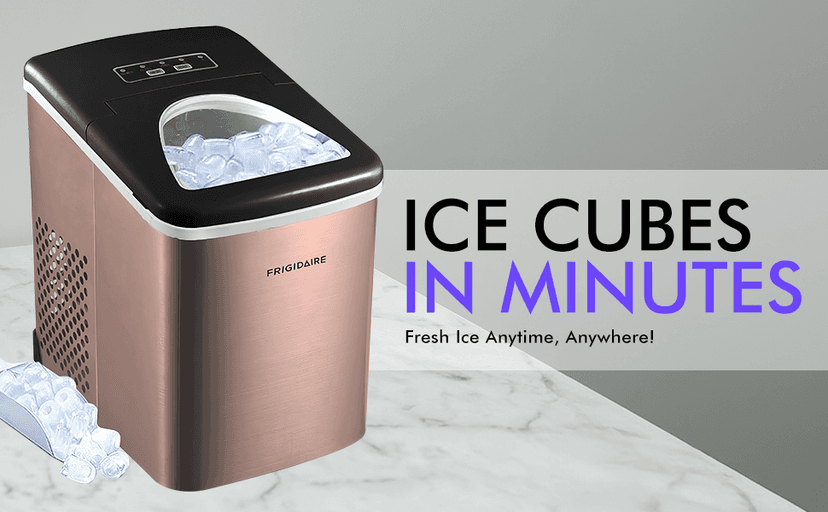 FRIGIDAIRE Retro Compact Ice Maker Machine, Bullet Ice, 26 lb per Day (Blue)