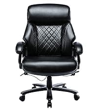COLAMY Leather Executive Office Chair- High Back Home Computer Desk Chair with Padded Flip-up Arms, Adjustable Tilt Lock, Swivel Rolling Ergonomic Chair for Adult Working Study-Black, Set of 2