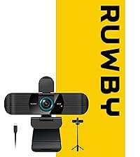 RUWBY Full HD 1080P Webcam with Built-in Dual Mics, Wide-Angle Lens, Privacy Cover, Tripod Stand, Autofocus Computer Camera, Plug and Play for Desktop PC or Laptop