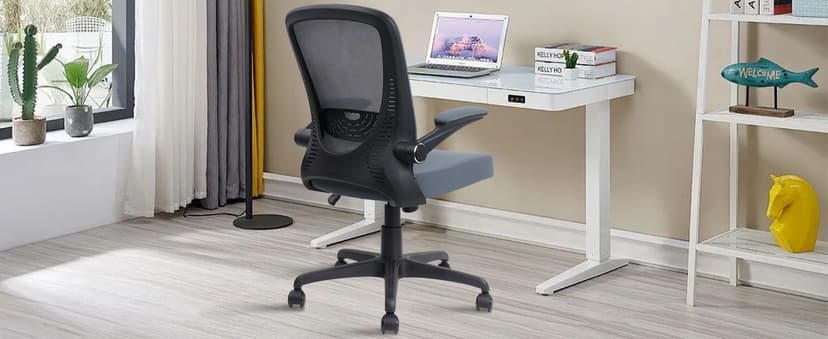 CLATINA Desk Chairs with Wheels, Flip Up Arms Ergonomic Mesh Back Office Chair with Lumbar Support, Adjustable Height Swivel Rolling Computer Task Chairs for School Conference Room Home Study, Grey