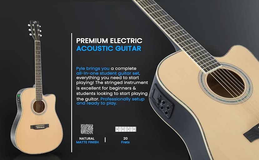 Pyle Cutaway Acoustic Electric Guitar and Amp Kit, 4/4 Full Size Spruce Wood Body with 10W Amplifier, Gig Bag, Strap, Extra Steel Strings, Picks, Cable, for Beginners and Adults, Natural