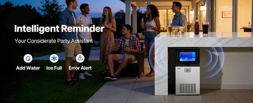 VEVOR Commercial Ice Maker Machine, 100 lbs/24h with 30 lbs Storage Capacity, Built-in/Freestanding/Under Counter, Stainless Steel Ice Maker with LED Display & Self-Cleaning, for Home Bar Restaurant