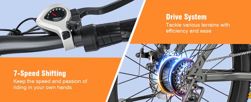 Electric Bike for Adults, 26" Commuter Ebikes with 7-Speed Gears, 25MPH Lightweight E Bike, 720W Peak Motor, 375Wh Removable Battery, 50 Miles Range, Electric Mountain Bicycle for All Terrain