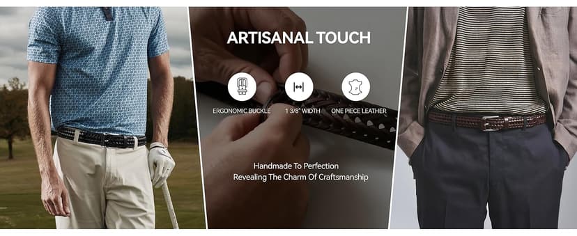 CHAOREN Mens Braided Leather Belt, Casual Woven Leather Belt for Men 35mm Width for Dress Jeans Golf