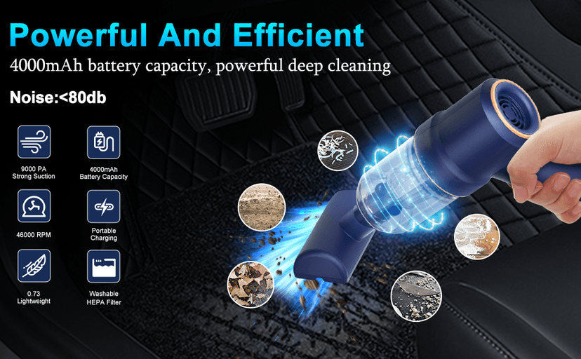KMM Handheld Car Vacuum Cleaner, 9000Pa Vacuum Cleaner and Air Duster, 120W High Power Hand Held Vacuum with LED Light and Multi-Nozzles for Car, Home, Office, Pet