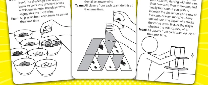 Funwares Home Edition, 218 Minute of Fun Games - Minute to Win It Family Party & Travel for Kids & Adults, 2-12 Players! Play with Everyday Household Items.
