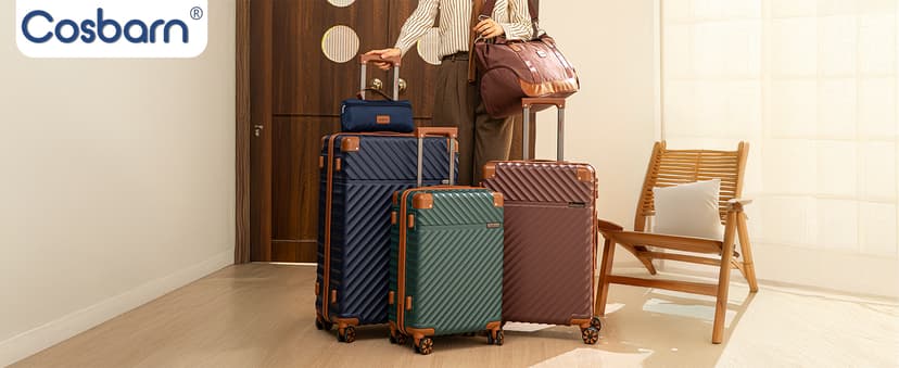 Cosbarn Luggage Sets 5 Piece with TSA Lock Spinner Wheels, Unisex Hard Case ABS Suitcase Set, Hardshell Lightweight Waterproof Travel Hardside Suitcases with Wheels for Women Men, Dark Blue