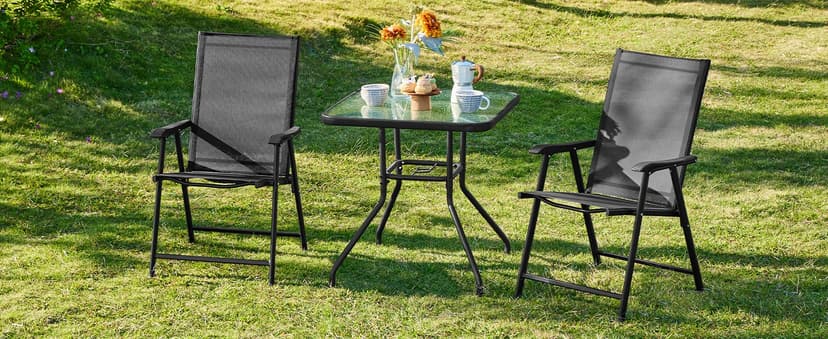 Yaheetech Patio Dining Chairs Set of 4 with Armrests, Outdoor Folding Chairs with Metal Frame and Backrest for Lawn, Garden, Yard and Poolside, Black