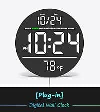 Digital Wall Clock with Date, Indoor Temperature, Auto-DST, Battery-Operated Digital Clock, 8 Inch Small Decorative Wood Wall Clock for Bedroom, Living Room, Kitchen, Office, Modern, Electric, Simple
