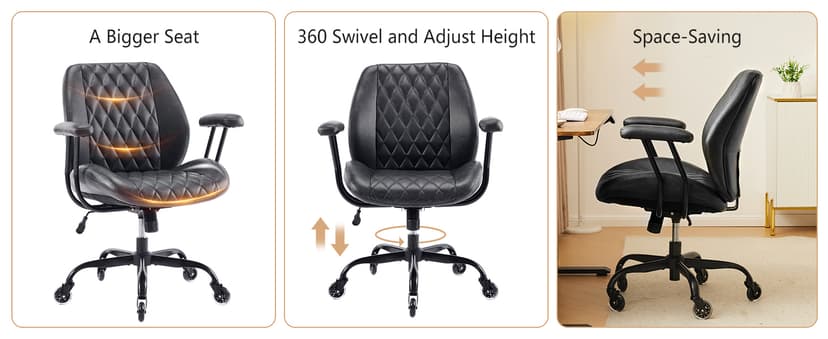 YFO Home Office Desk Chair Office Rubber Casters Ergonomic Computer Chair with Lumbar Support Adjustable Height Rolling Swivel Executive Task Armrests Chair, Black PU
