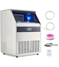 VEVOR Commercial Ice Maker Machine, 130Lbs/24H with 33Lbs Storage, 45 Cubes per Cycle, Stainless Steel Freestanding & Under Counter Ice Maker with LED Display & Self-Cleaning, for Home Bar Restaurant
