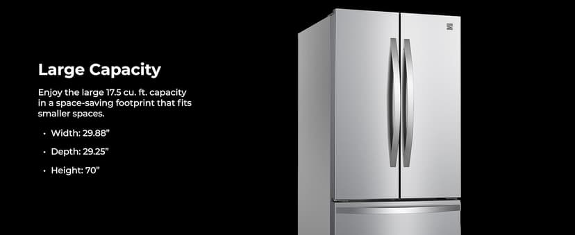 Kenmore 4675525 30' French Door Refrigerator with Freezer - Accela Chill, Ice Maker, Adjustable Glass Shelves, ENERGY STAR Certified, 17.5 cu. ft. Capacity - Fingerprint Resistant Stainless Steel