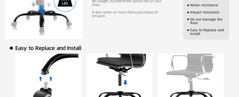 MASTERY MART Heavy Duty Office Chair Base Replacement, 2500 Lbs, 28"(70 cm), Metal Desk Chair Base Replacement Parts with Universal Gas Cylinder Hole and Casters Sockets, Matte Black