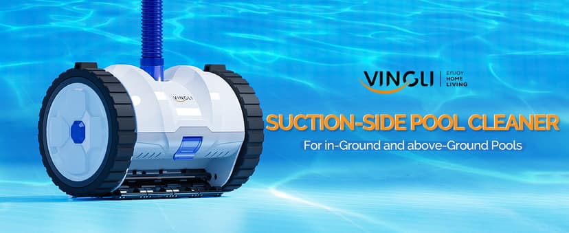 (2025 Upgrade) VINGLI Automatic Suction-Side Pool Vacuum Cleaner, Powerful Wall-Climbing Sweeper for Inground Pools, Includes 39.6ft Tangle-Free Hose (Blue&White)