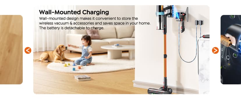 Cordless Vacuum Cleaner, 600W 50KPA 65Mins Vacuum Cleaners for Home, Upgraded Stick Vacuum with 3.3Ft Extendable Hose, LED Touch Screen & Wall Charging Station for Hard Floor Carpet Car Pet