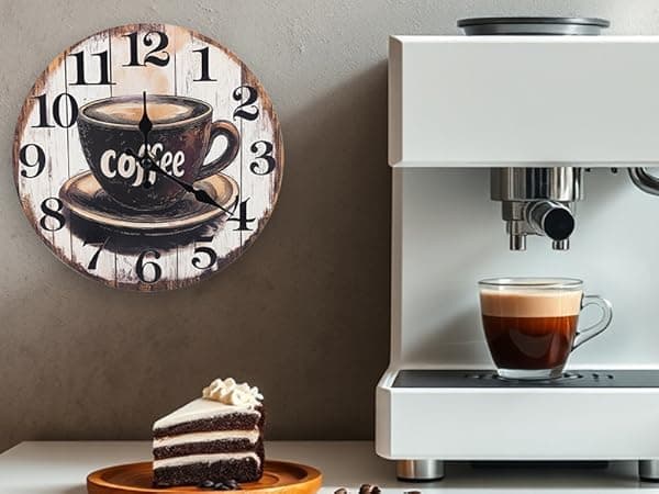 Horizent Kitchen Wall Clock,Vintage Glass Coffee Sign Decor Wall Clocks Battery Operated-8 Inch