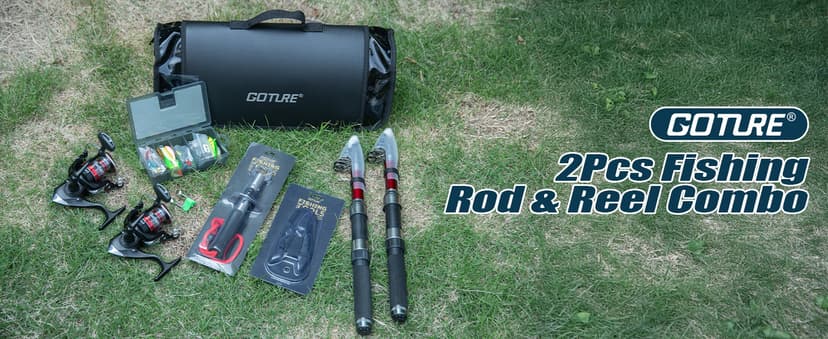 Goture Fishing Rod and Reel Combos-2PCS Telescopic Fishing Pole+2PCS Pre-Loaded Spinning Reels with Carrier Bag,1.8M-2.7M Telescopic Rod Reel Kit for Starter Travel Saltwater Freshwater,Gifts for Men