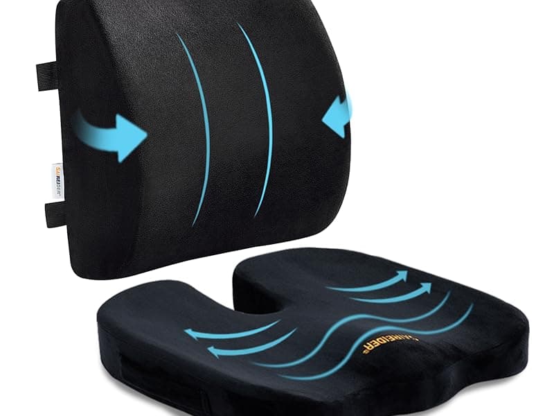 SAIREIDER Seat Cushion and Lumbar Support Pillow for Office Chair, Memory Foam Car Seat Cushions Back Support Pillows, Help Relieve Pain of Back, Lumbar, Tailbone and Sciatic Nerve(Black)