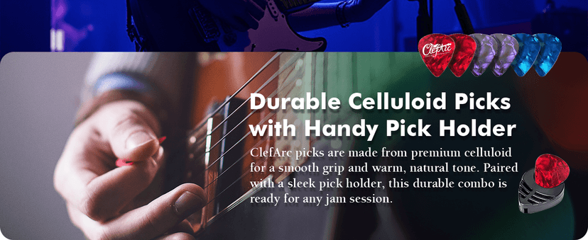 ClefArc Guitar Wall Mount - U-Shape Hardwood Guitar Hanger, Black Walnut Stand Wall Hangers, Pick Holders, Guitar Gifts for Guitarists, Guitar Accessories, with 6 Assorted Guitar Picks